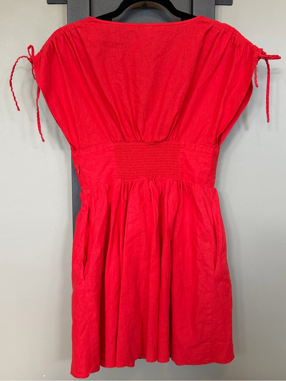 Free People Red Linen Fit & Flare Mini Dress XS Pockets - Picture 4 of 6